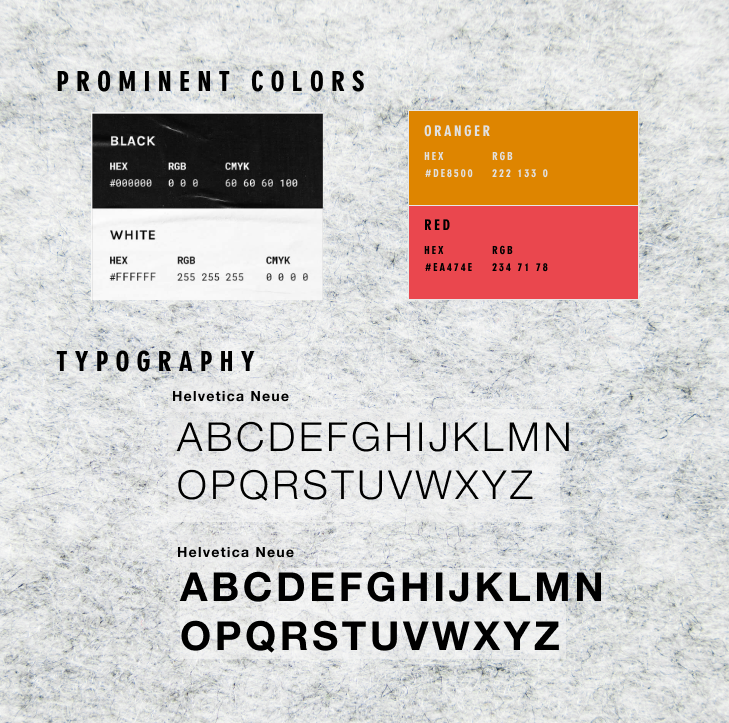 Screw Face Product brand book — palette (black, white, orange, red) and typography (Helvetica Neue)