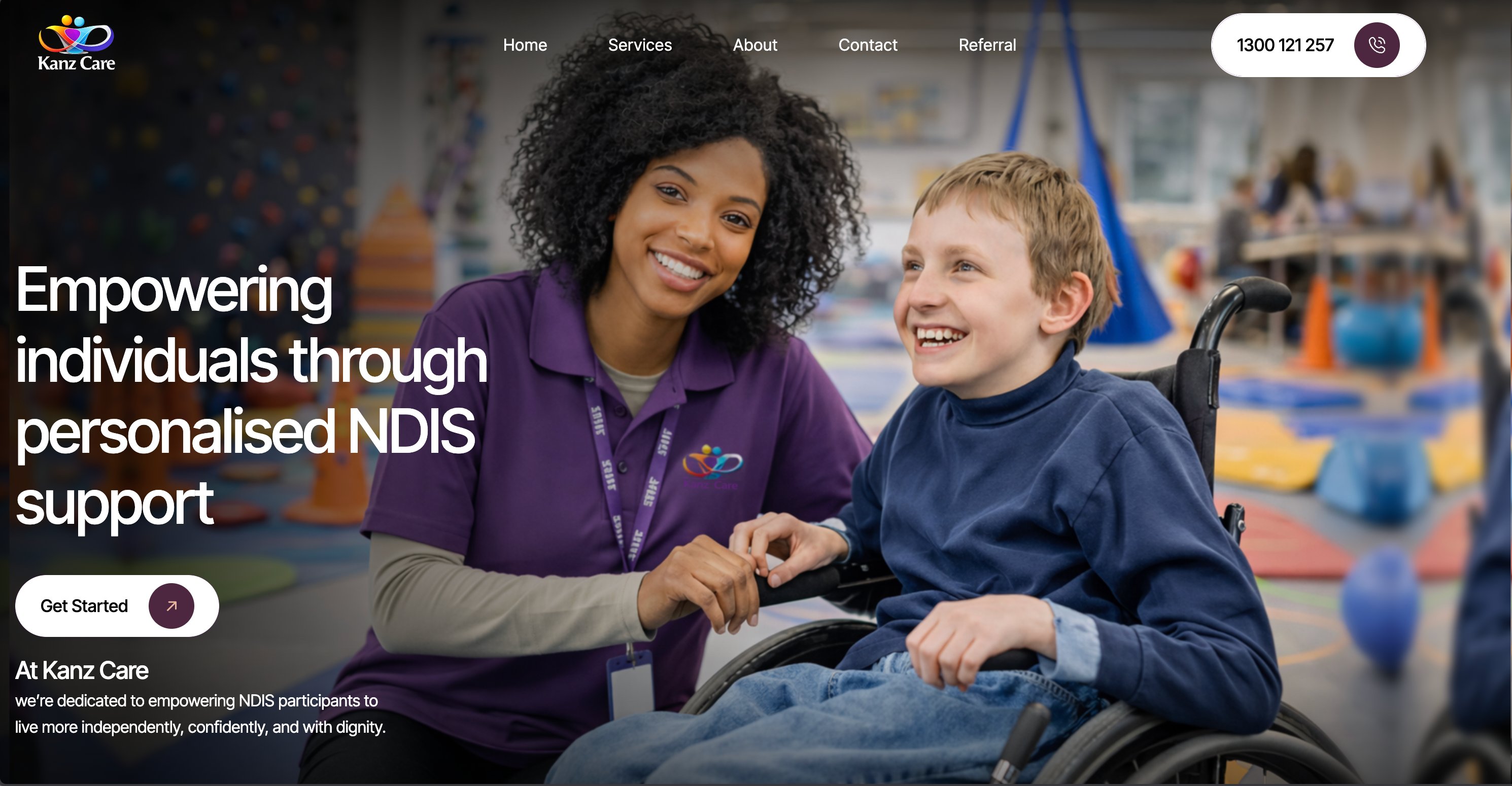 Kanz Care &mdash; the redesigned site, with a focused five-item navbar and service-led hero photography
