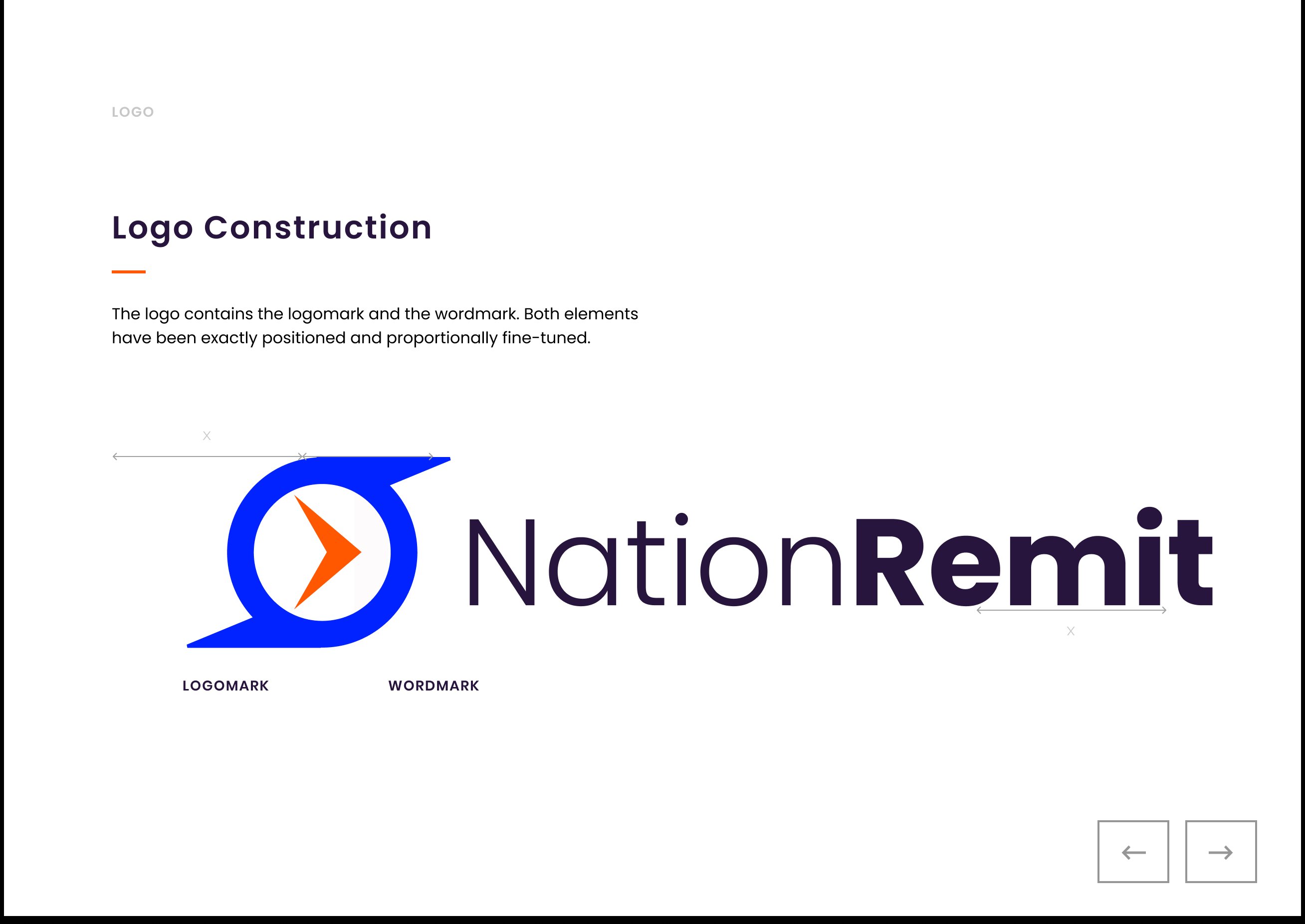 NationRemit logo construction — logomark and wordmark with proportional notation